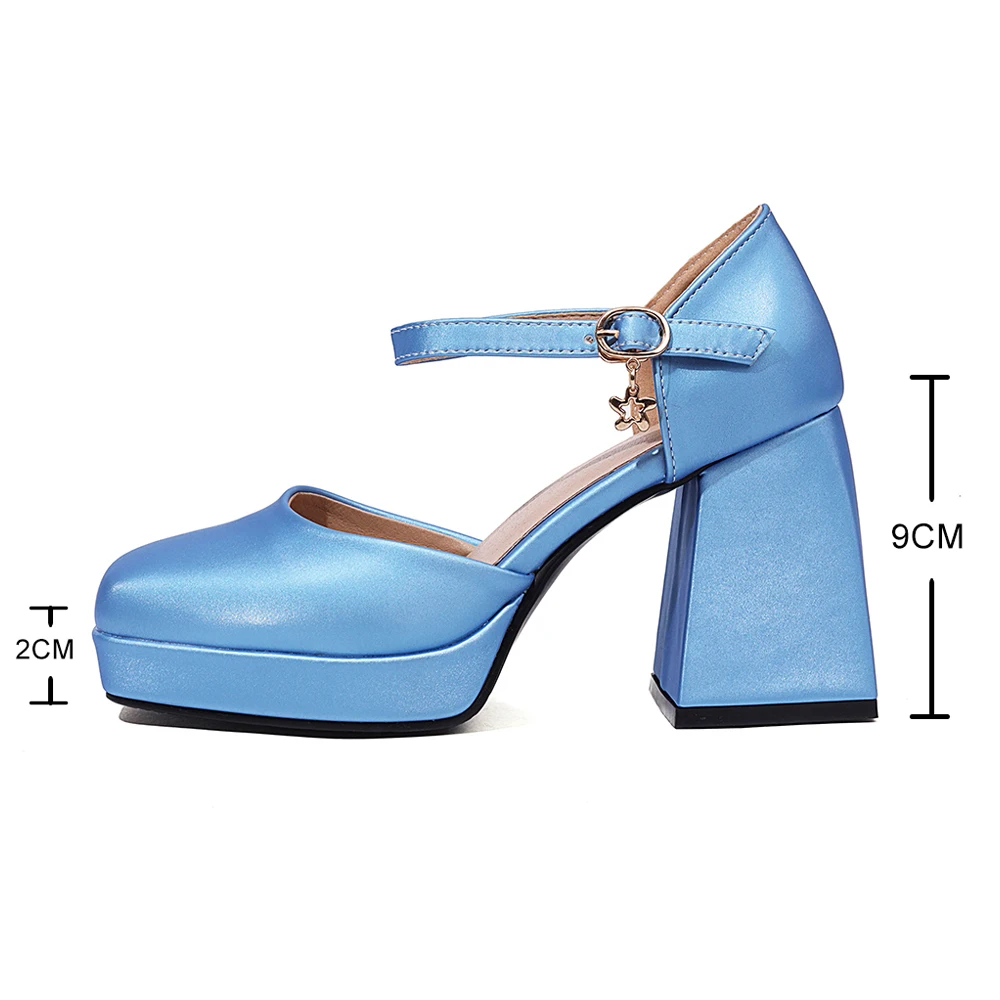 2023 Candy colors Platform Pumps Women Pu Leather Square Toe Mary Jane Shoes Woman Goth Thick High Heels Shoes Ladies