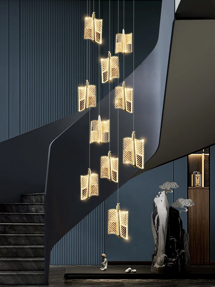 

Stair Chandelier Nordic Light Luxury Acrylic Chandelier High-end Villa Duplex Building Rotating Empty Living Room Chandelier