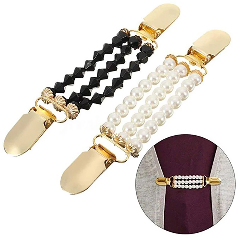

Flexible Beaded Pearl Pin Brooch Shawl Shirt Sweater Cardigan Collar White Pearl Black Rhombus Women Brooch Corsage Accessories