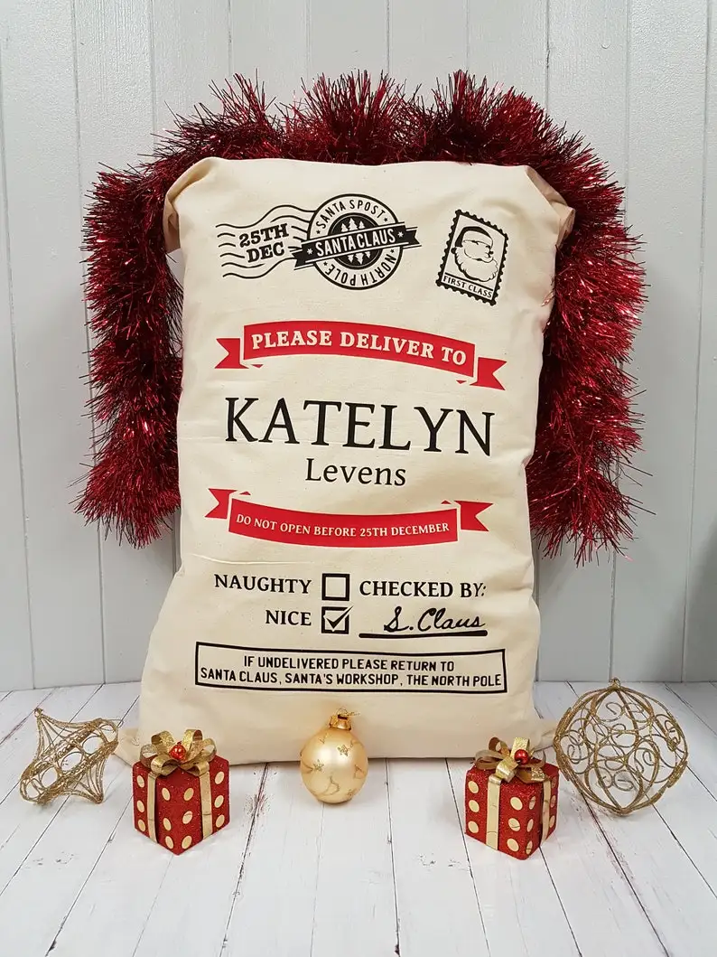 

Персонализированный детский мешок с Санта Клаусом, Рождественская сумка, рождественский подарок для малышей