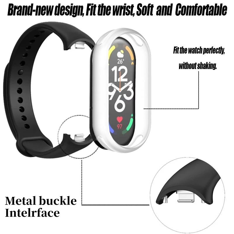 Фото Мягкий чехол + силиконовый ремешок для Xiaomi Band 10 9 8, защитный противоударный корпус для Mi Band 10 8, спортивный браслет-ремешок №3