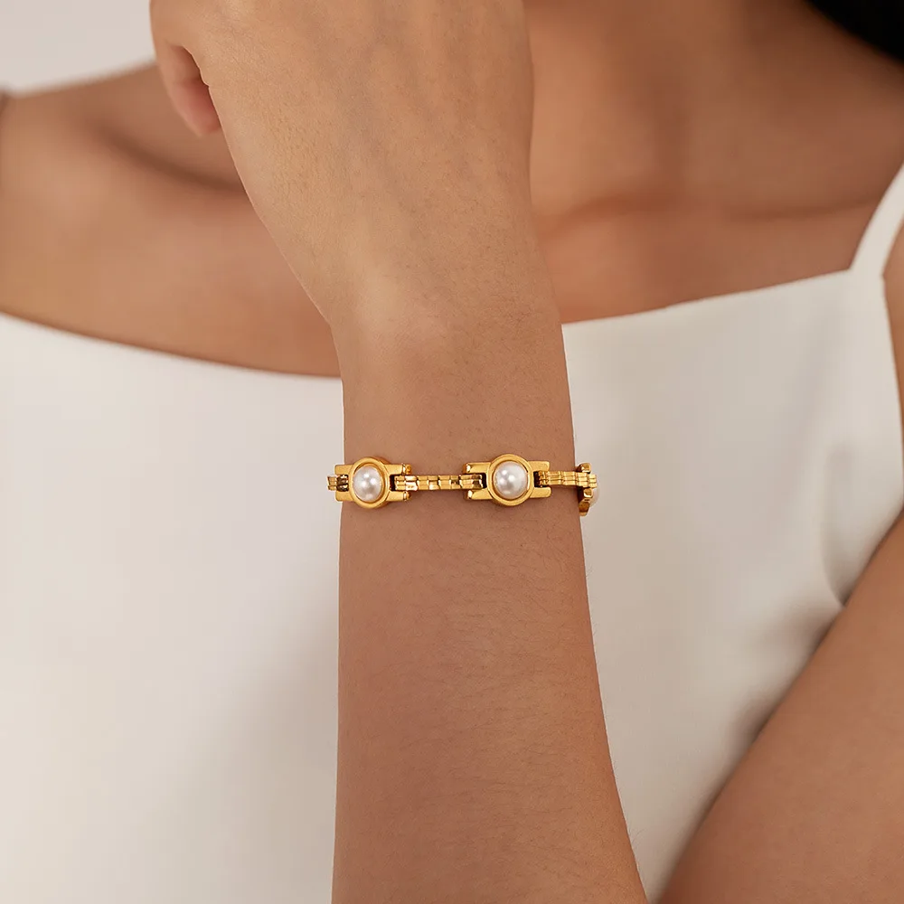 Yori классический французский простой браслет-цепочка с жемчугом и PVD-покрытием