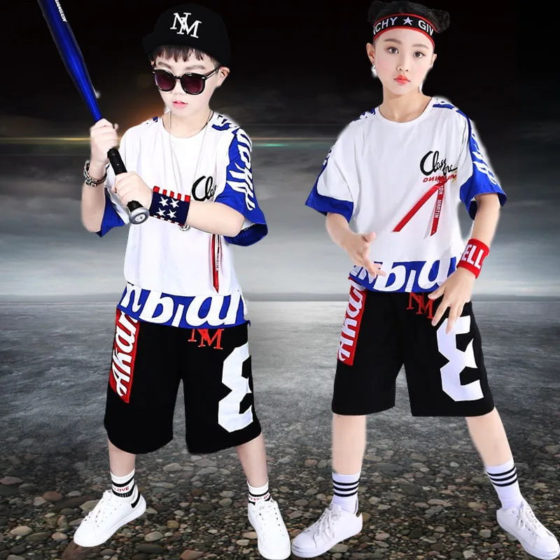 2022 new unsex girls Boy Hip-hop Summer Kids Children Sets Sports Suit Cotton Short Sleeve Hip Hop Costume 4 6 7 8 9 11 12 Year