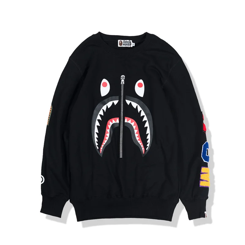 

Bape Ape Head Black Shark Fake Zipper Print Pullover Hoodie Mens Disgner Round Neck Sweatshirt WGM Embroidery Cotton Hoody