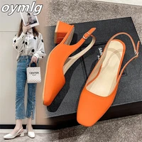 baotou middle heel sandals womens thick heel square toe 2022 summer new fashion back empty shoes orange shoes