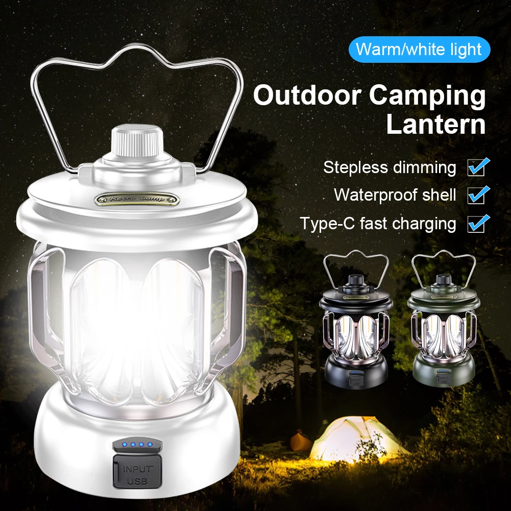 

Mini Vintage Metal Hanging Lanterns 3 Lighting Modes Warm Light Led Camp Lantern Rechargeable Lightweight Tent Light For Outdoor