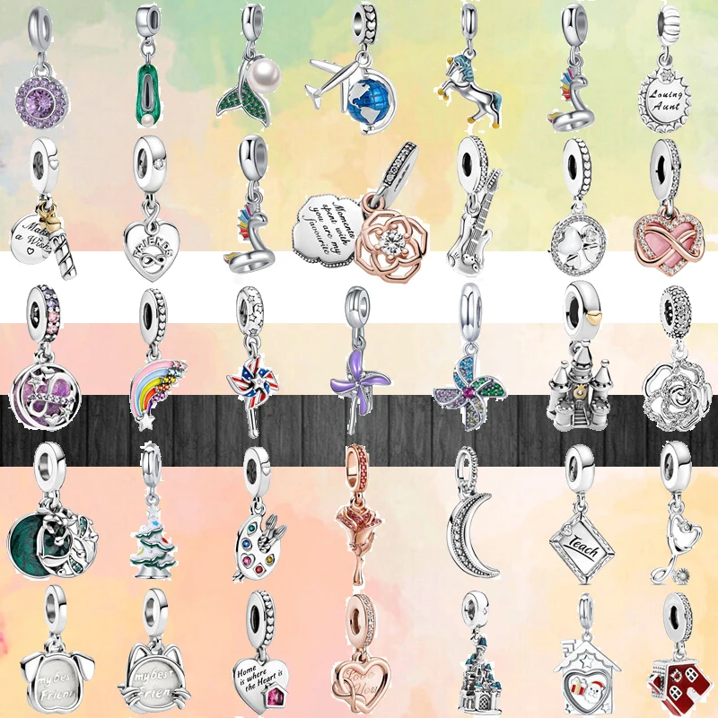 

2021 Windmill Castle Cat Dog Love You Dangle Charm Beads Fit Original Pandora Charms Silver Color Bracelets Bangle Women Jewelry