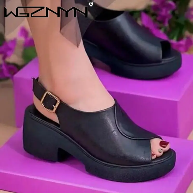 

Женские босоножки на среднем каблуке, Белые Водонепроницаемые босоножки на платформе с открытым носком, обувь на лето 2023