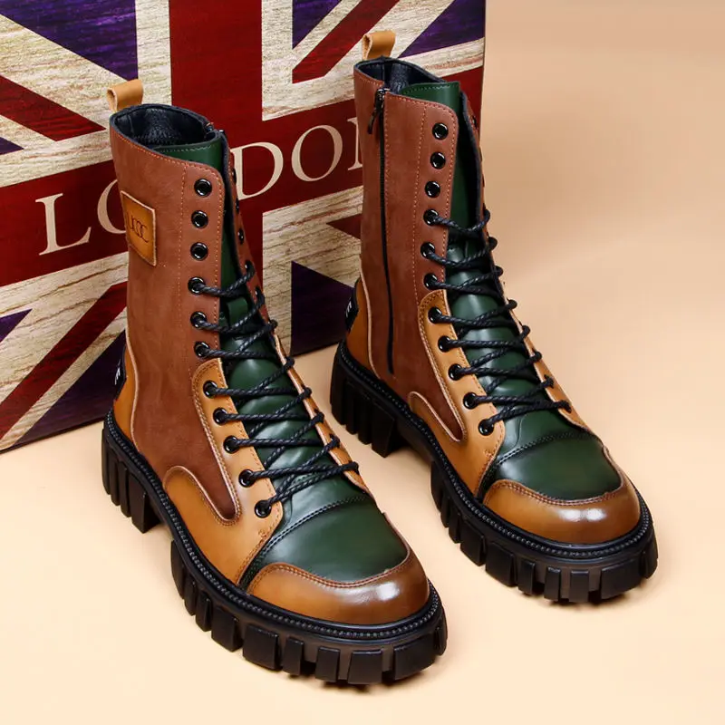 2023 Men Genuine Leather Martens High-Top Lace-up Retro Trendy Ankle Platform Round Toe Outdoor Boots