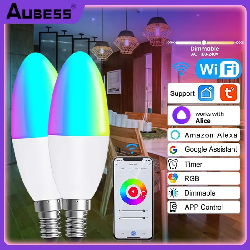 

Brightness Adjustable Tuya Smart Lamp Tuya Wifi Rgbcw Candelabra Lamp Wifi Dimmable With Alexa Google Home Alice 5w