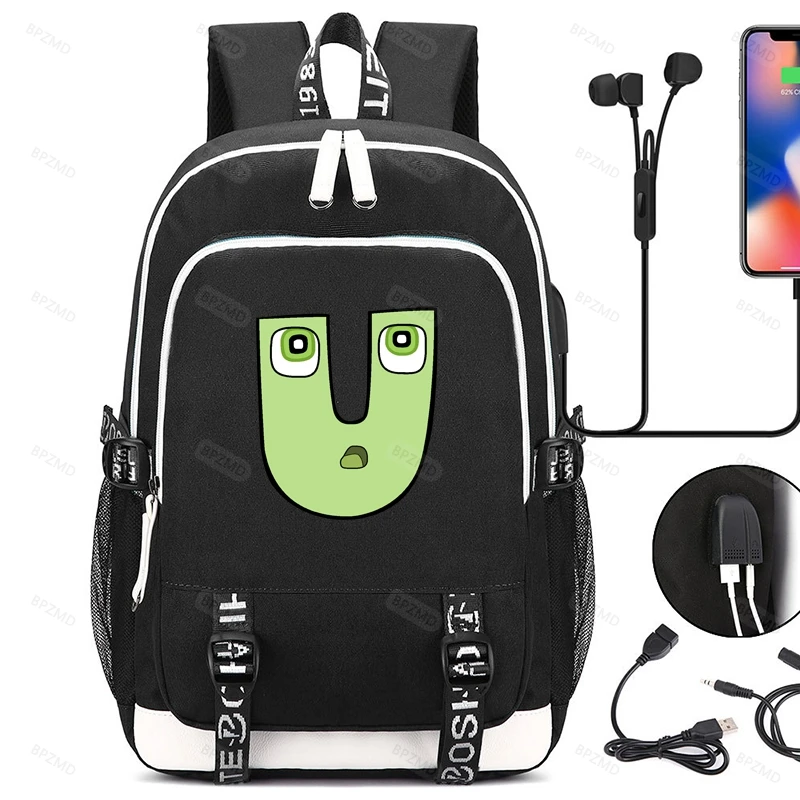 BPZMD Anime Printed USB Anti-theft Canvas Waterproof Backpack for Boys Girls Student School Bag Teenagers College Bookbag