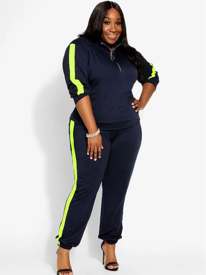 Plus Size Women's Clothing Sexy Ladies Casual Sports POLO Suit with Splicing Zipper L-5XL Oversized