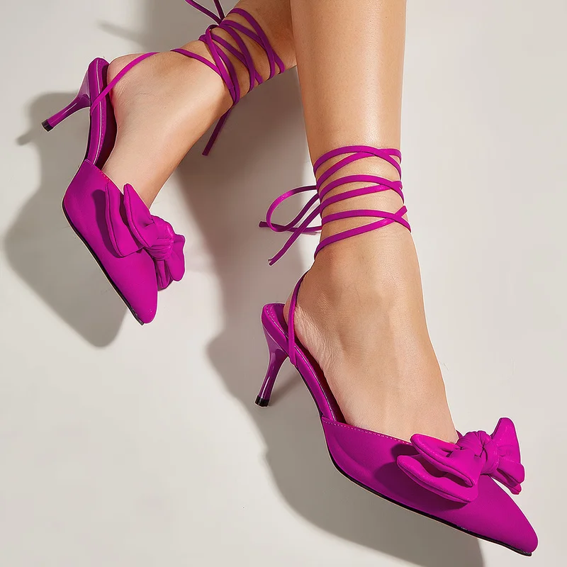 

New Fashion Sweet Stiletto Super High Heel Shallow Mouth Pointed Genuine Leather Bow Women's Shoes