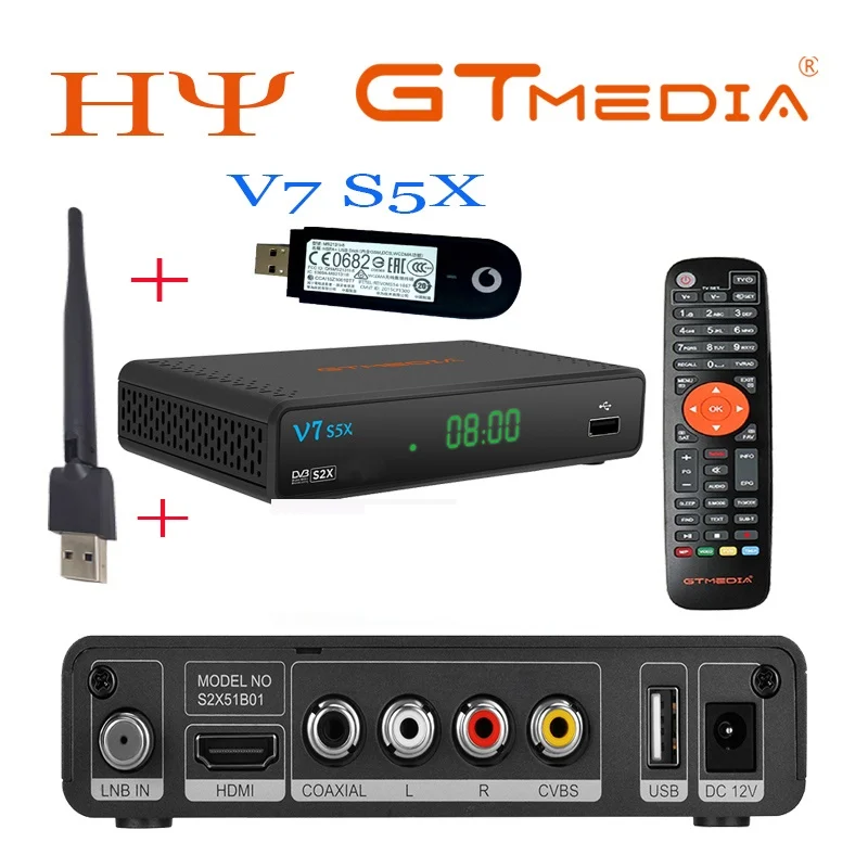 

50PCS GTMEDIA V7 S5X DVB-S2 HD PowerVU Satellite Receiver DVB-S/S2/S2X AVS+ VCM/ACM V7 s5x HD V7S5X SET TOP BOX