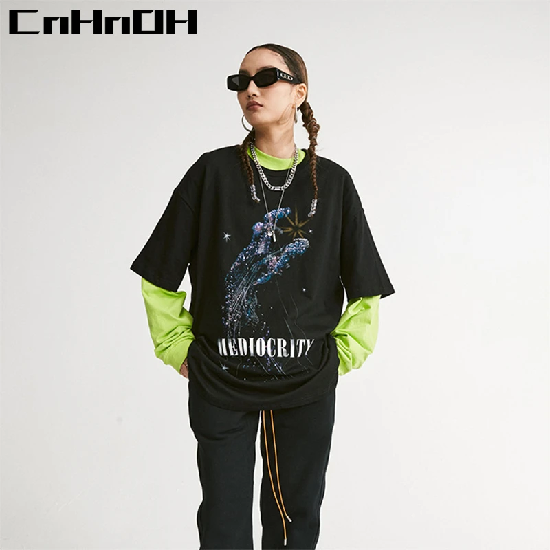 CnHnOH New Arrival Teeshirt Homme Instagram Men's  Oversized Hip Hop Clothing Tee Shirt  Galaxy Hands Mediocrity T-shirts A038