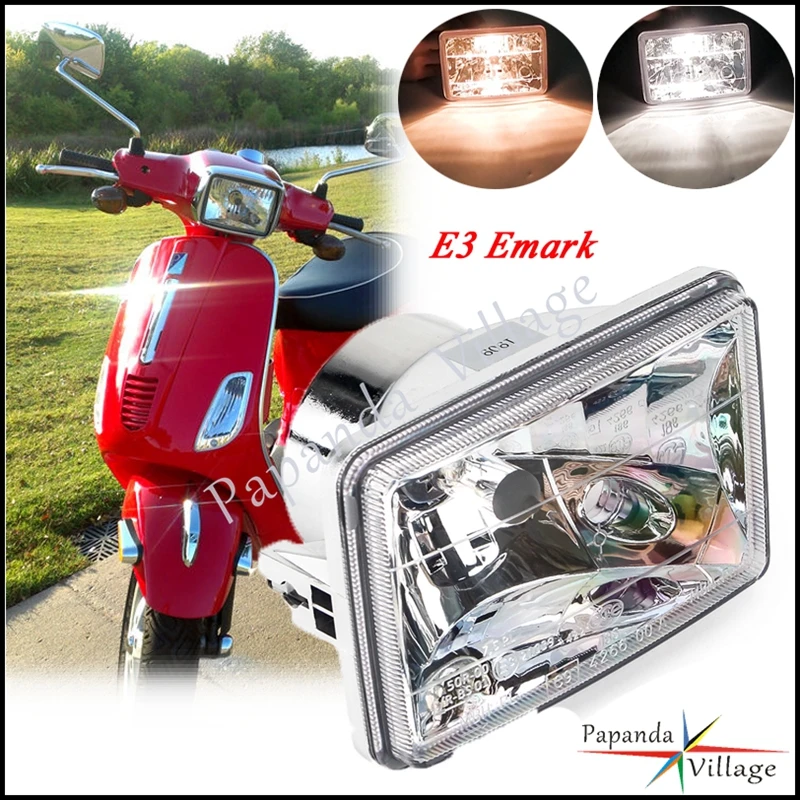 

E3 Emark Motorcycle 12V High/Low Beam Headlamp Front Light S150 2007-2017 Scooter Rectangle 5.3x3.7 inch Headlight Running Lamp