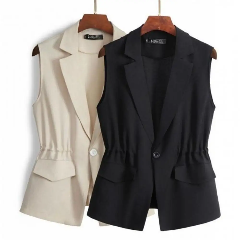 

M-4xl New Ol Women Suit Vest Style Elastic Waist Slim Elegant Office Big Size Female Tops Sleeveless Jackets Waistcoat Outerwear