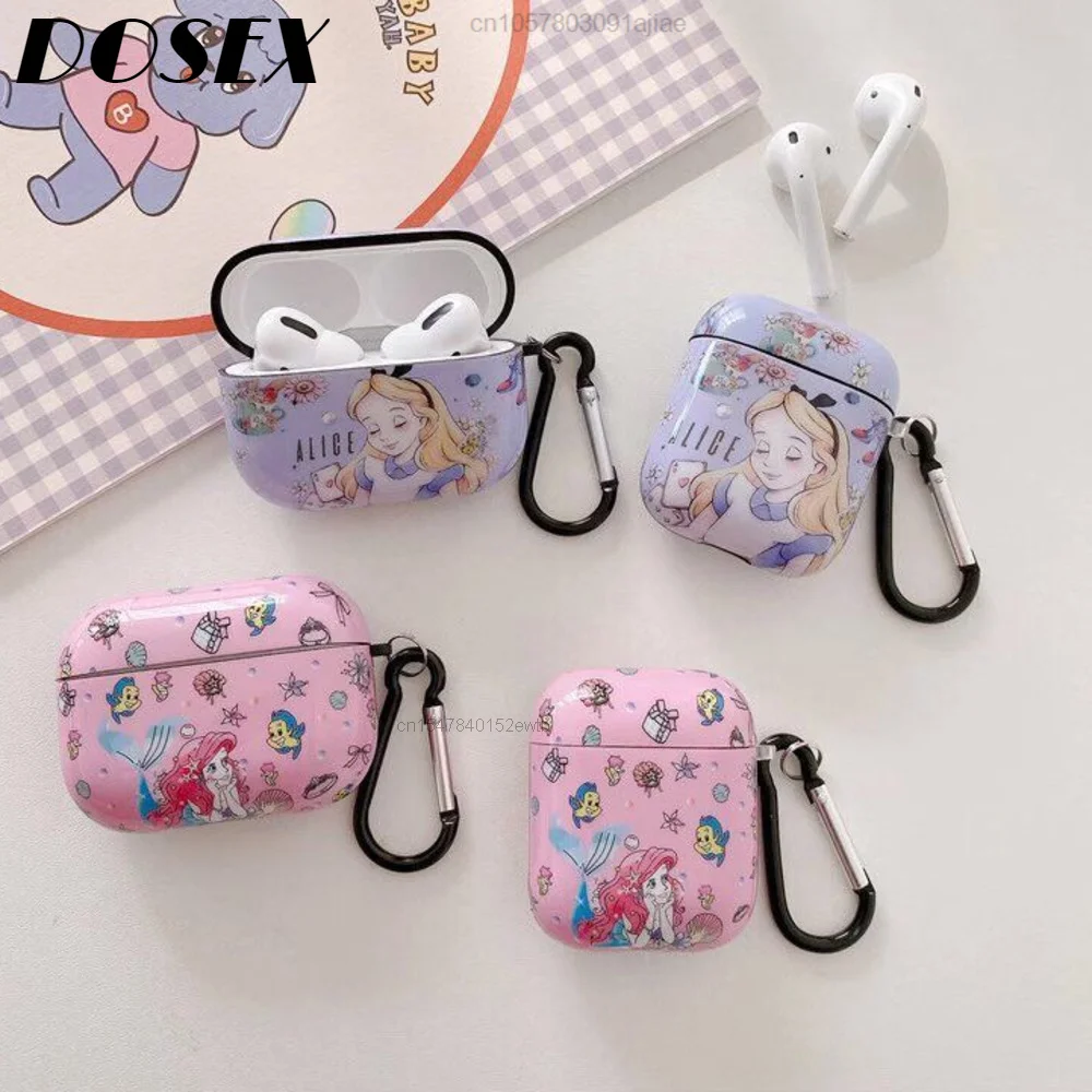 

New Disney Family Airpods 2 3 Generation Pro Cartoon Alice Headset Protective Cover Wireless Headphone Cartoon Belle Cases Girly