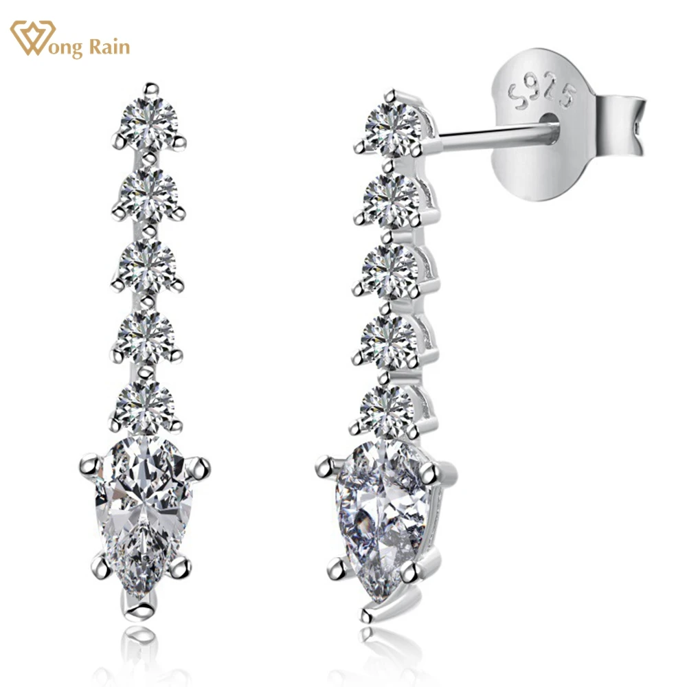 

Wong Rain 18K Gold Plated 925 Sterling Silver 3*5 MM Pear Cut Lab Sapphire Gemstone Tassels Drop Earrings for Women Fine Jewelry