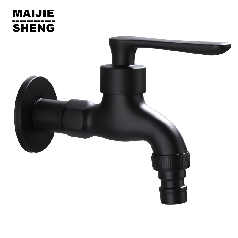 

Bibcock Long Garden Use Crane Black Solid Brass Bathroom Mop Sink Faucet Laundry Wall Mount Washing Machine Cold Water Taps