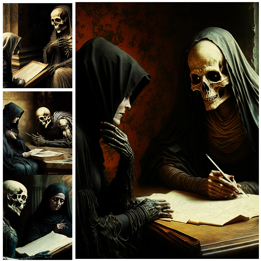 

Believers And Skeleton Scholars Vintage Wall Art Canvas Painting Discussion On Faith Retro Art Poster And Print Home Decoration