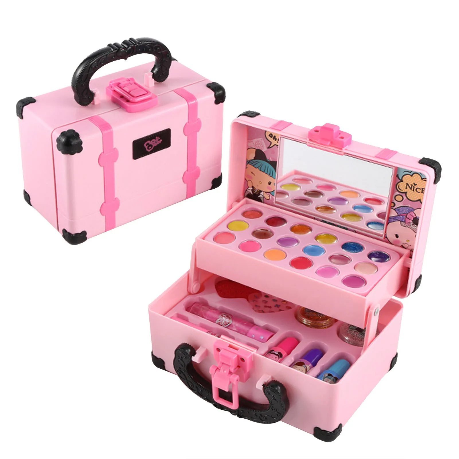 Kit de maquillaje de 30 piezas para niños y niñas, juego de maquillaje lavable, juguete cosmético con estuche de transporte, regalo de cumpleaños para niñas de 4 a 8 años