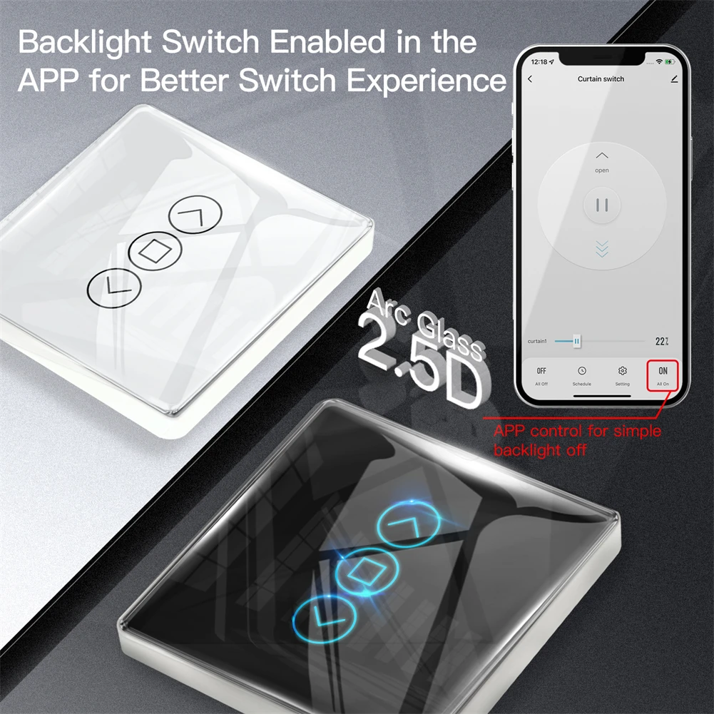 Умный Wi-Fi RF433 Переключатель Штор MOES Touch Sensor Со Дуговым Стеклом 2 5D Для Рулонных
