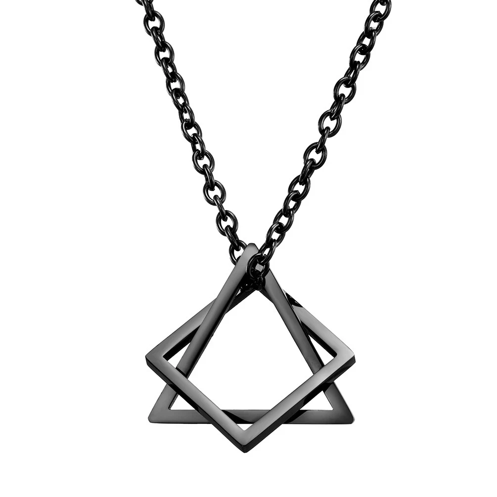 

Geometry Interlocking Square Triangle Male Pendant for Men Stainless Steel Modern Trendy Geometric Stacking Streetwear Necklace