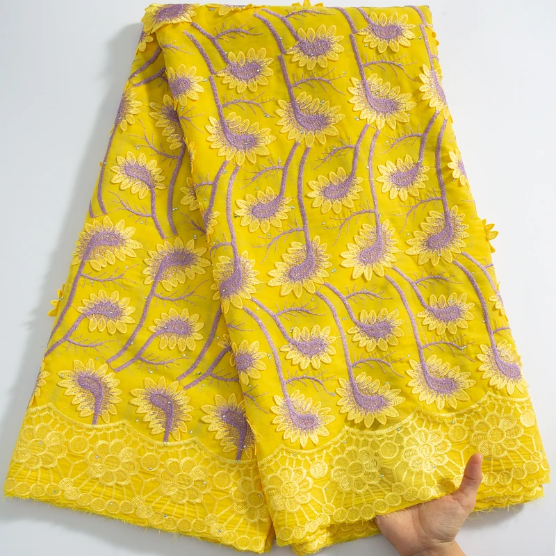 SJD швейцарская вуаль кружева в африканском стиле 3D хлопковая кружевная ткань 2024