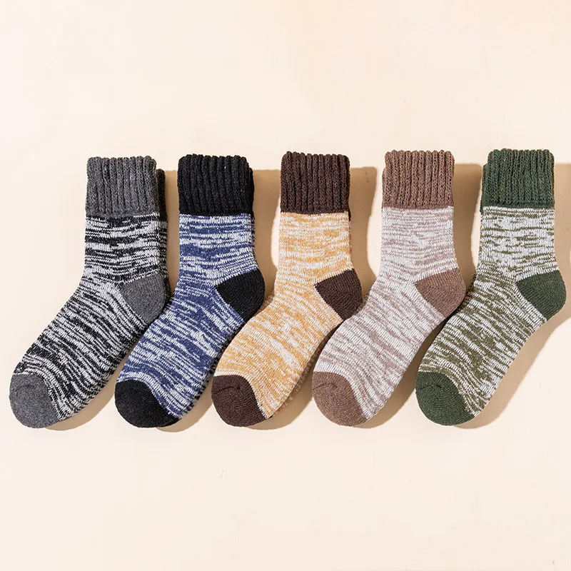 

5pairsWinter Men's Socks Plus Velvet Thick Terry Warm Socks Stitching Color Comfortable Soft Mid-tube Super Thick Wool Snowsocks