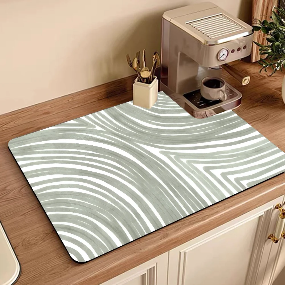Nordic Modern Green Line Art Absorbent Drain Mat Countertop Dry Mats Printed Coffee Machine Draining Pad Kitchen Table Placemats