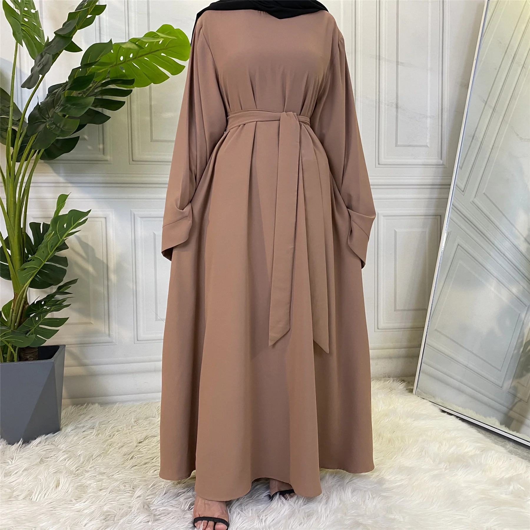 Muslim Fashion Hijab Dubai Abaya Long Sleeve Maxi Dresses Women Islam Clothing Abaya African Musulman Djellaba Satin Wrap Dress
