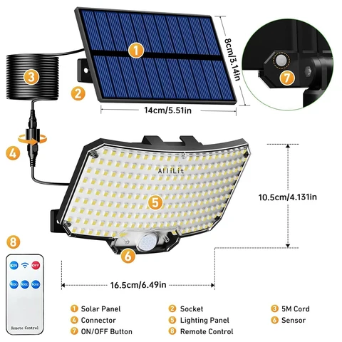 Солнечные прожекторы AlliLit, 234 LED, 3 режима, датчик движения