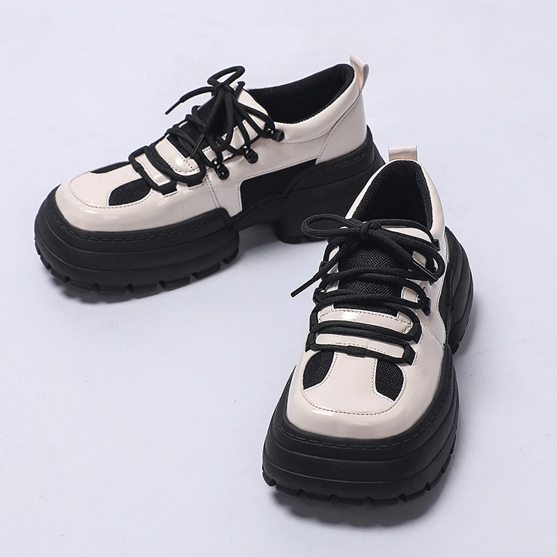 

2022 New Women Shoes Mid Heel Mary Jane Lace-up Leather Shoes Color Matching Square Head Thick Bottom Temperament Ladies Shoes