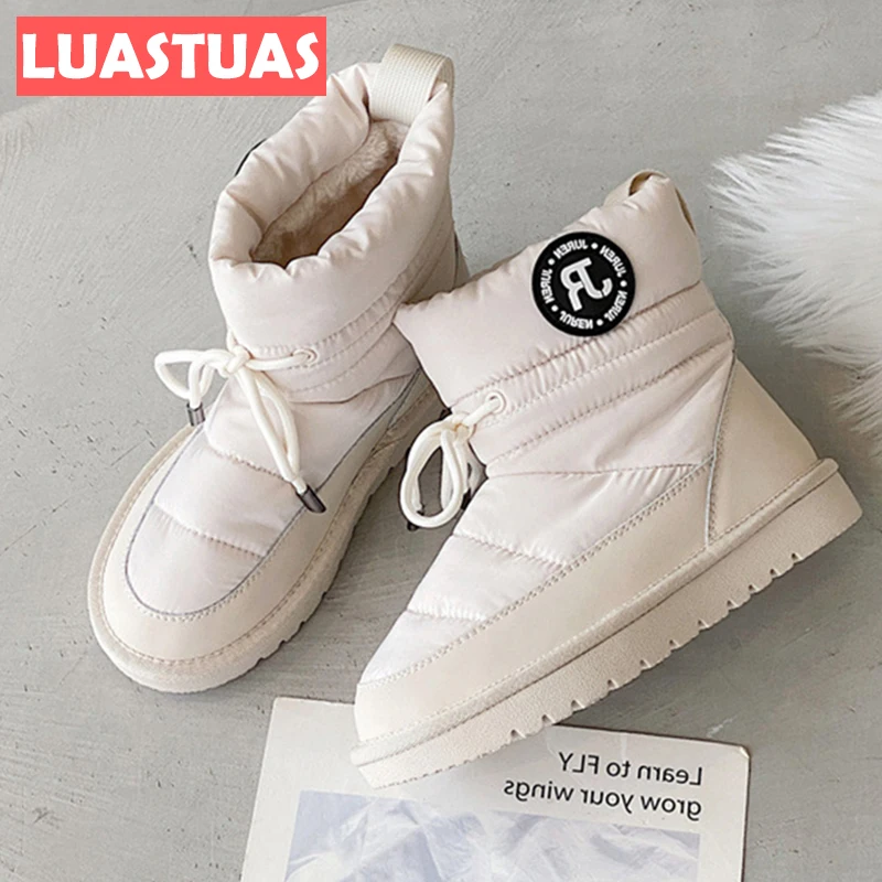 

Новые женские зимние ботинки LuasTuas 2023, теплая зимняя обувь из натуральной кожи с плюшевой подкладкой, модные женские короткие ботинки, обувь ...