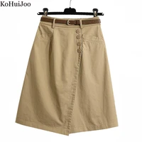 kohuijoo skirt woman 2022 midi summer korean high waist pocket skirts with button plus size thin a line casual skirt khaki m 4xl