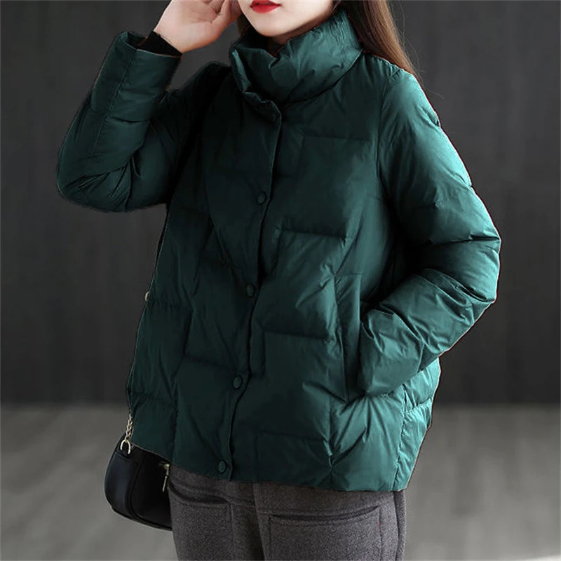 New Women Winter Coat Fluffy Cotton White Duck Down Jacket Ultralight Portable Solid Parka Baggy Fashion Bread Clothes Outerwear