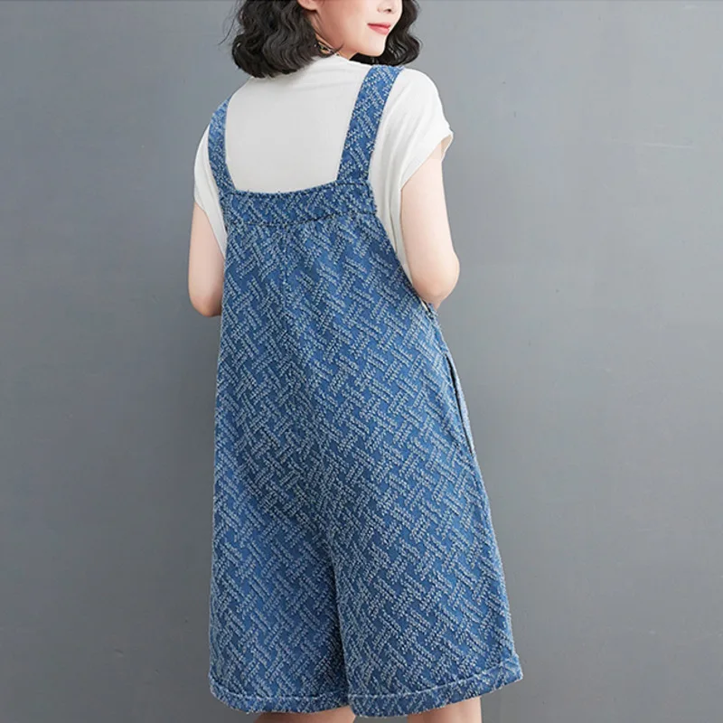 #2341 Summer Short Jumpsuits Women Wide Leg Overalls Ladies Loose Casual Vintage Sleeveless Playsuits Rompers Womens High Waist