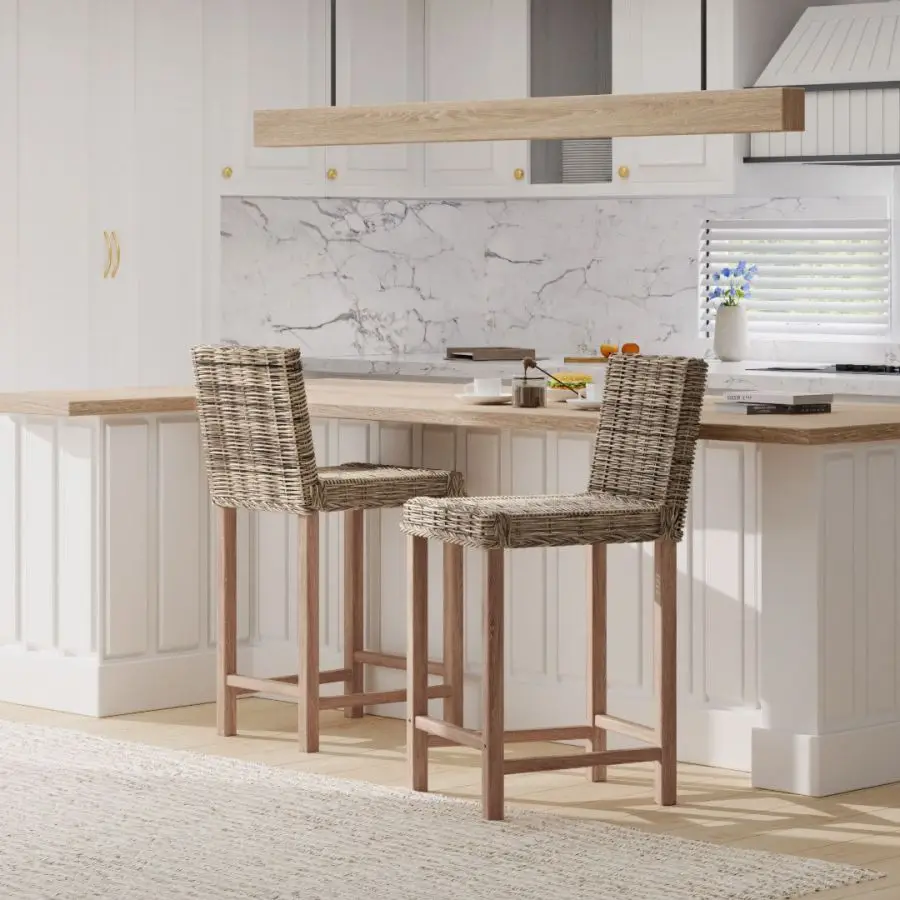 

Rattan Breakfast Natural Woven Rattan Bar Stool Office Chair Vanity Makeup Salon Chaise Coiffeuse Japanese Furniture FYH