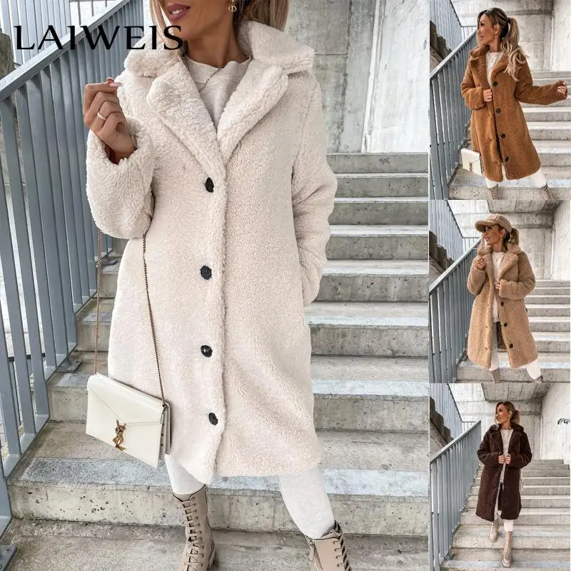 

Autumn Winter Solid Thick Faux Fur Overcoats Women Single-breasted Hairy Jacket Cardigan Casual Turn-down Collar Warm Outerwears