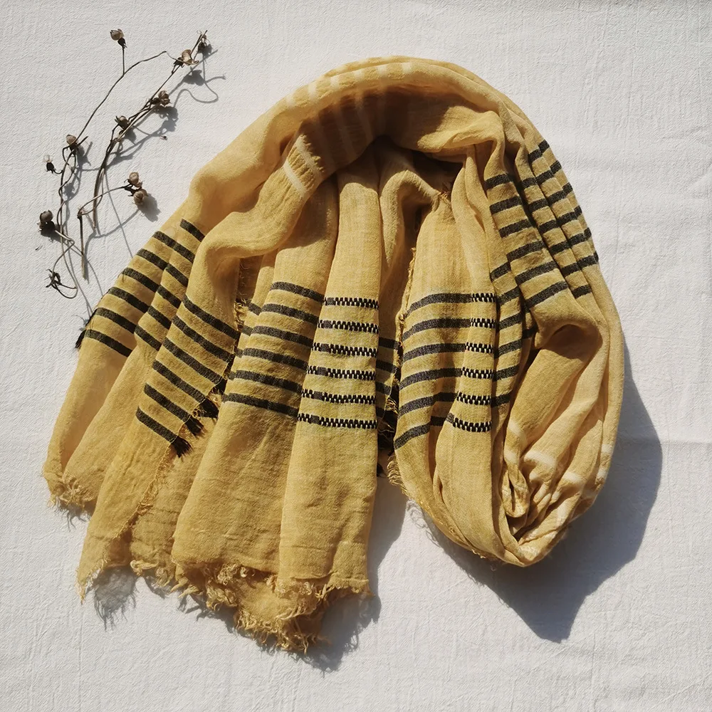 Новый Модный хлопковый льняной мужской шарф в полоску мужские зимние шарфы