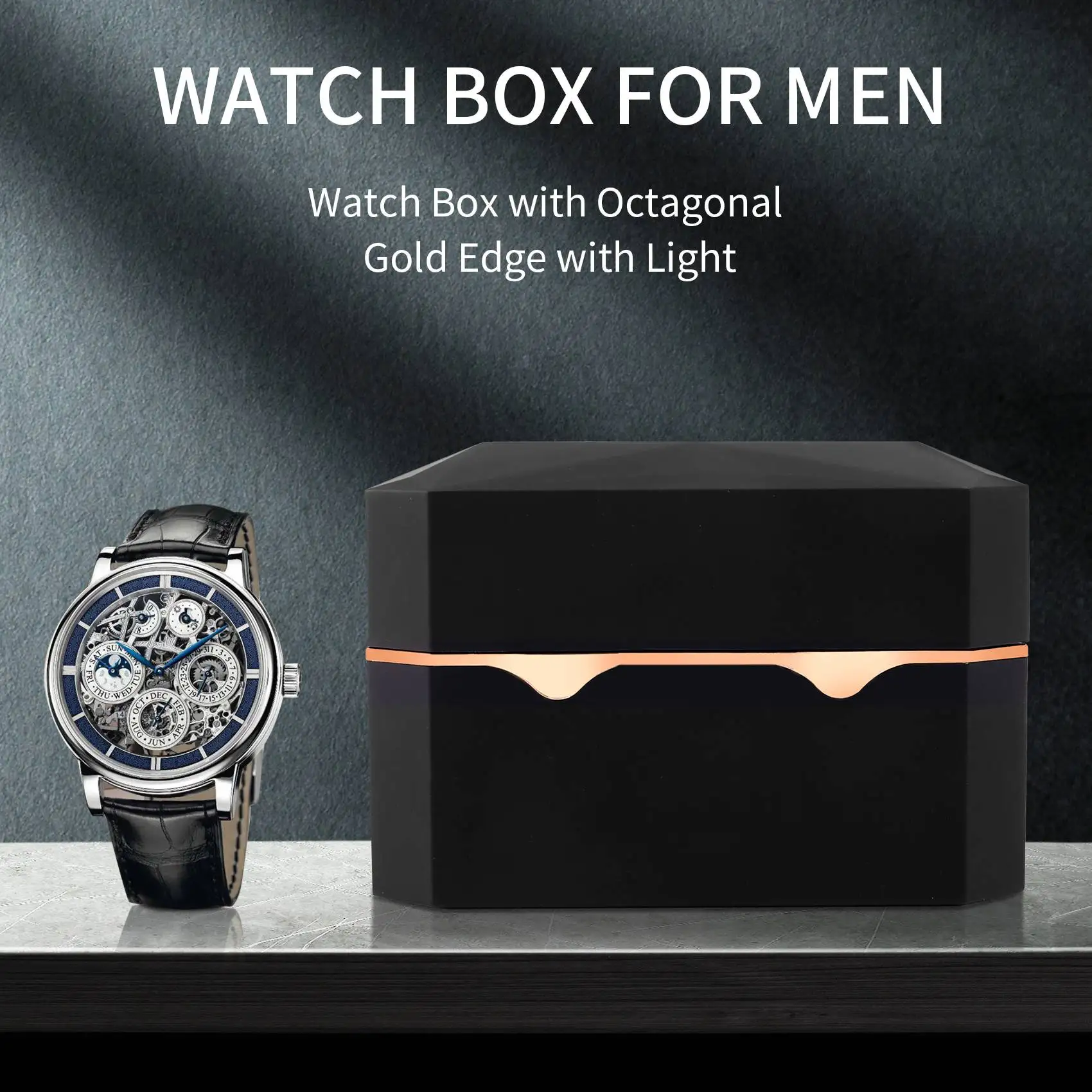 

Watch Box with Octagonal Gold Edge with Light, Paint Watch Storage Box, Watch Box, Watch Box