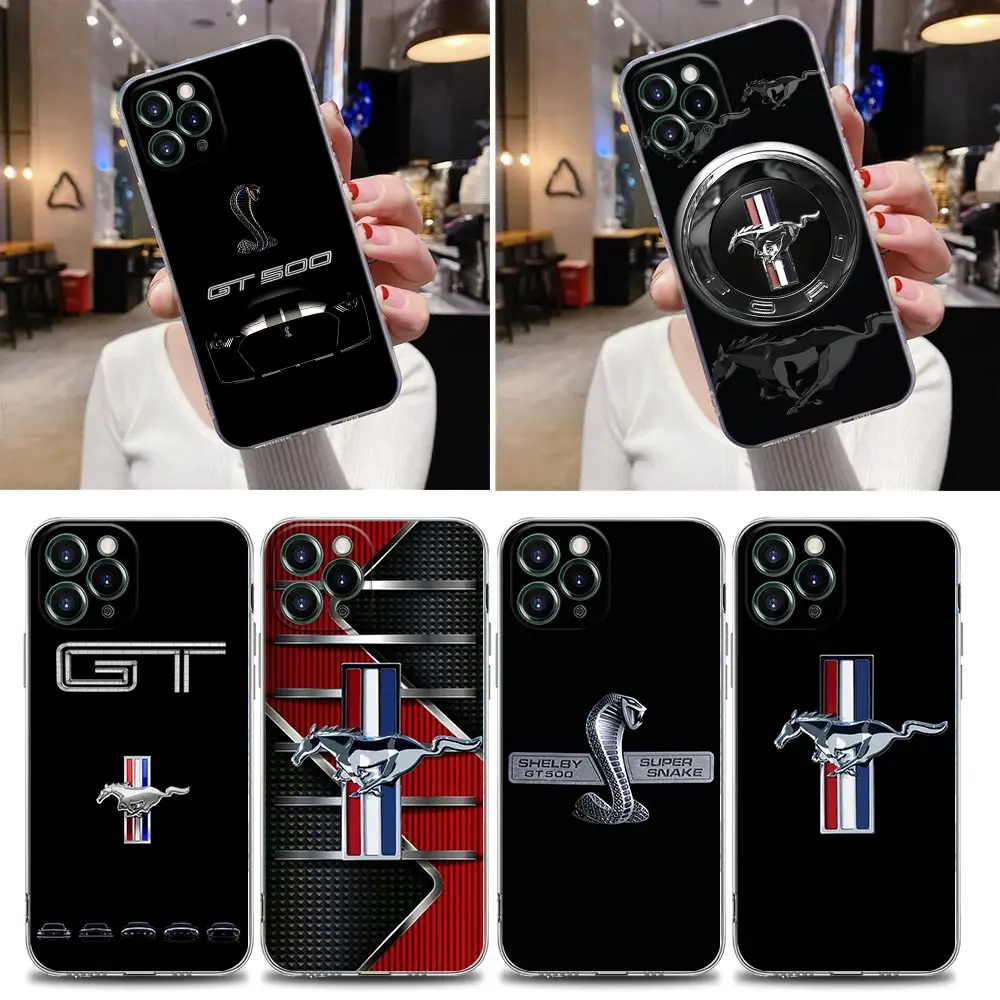 

Male Sport Car Transparent Phone Case For Apple iPhone 12 11 13 Pro Max mini XS X XR 7 8 Plus SE 2020 Case Cover Mustang Logo GT