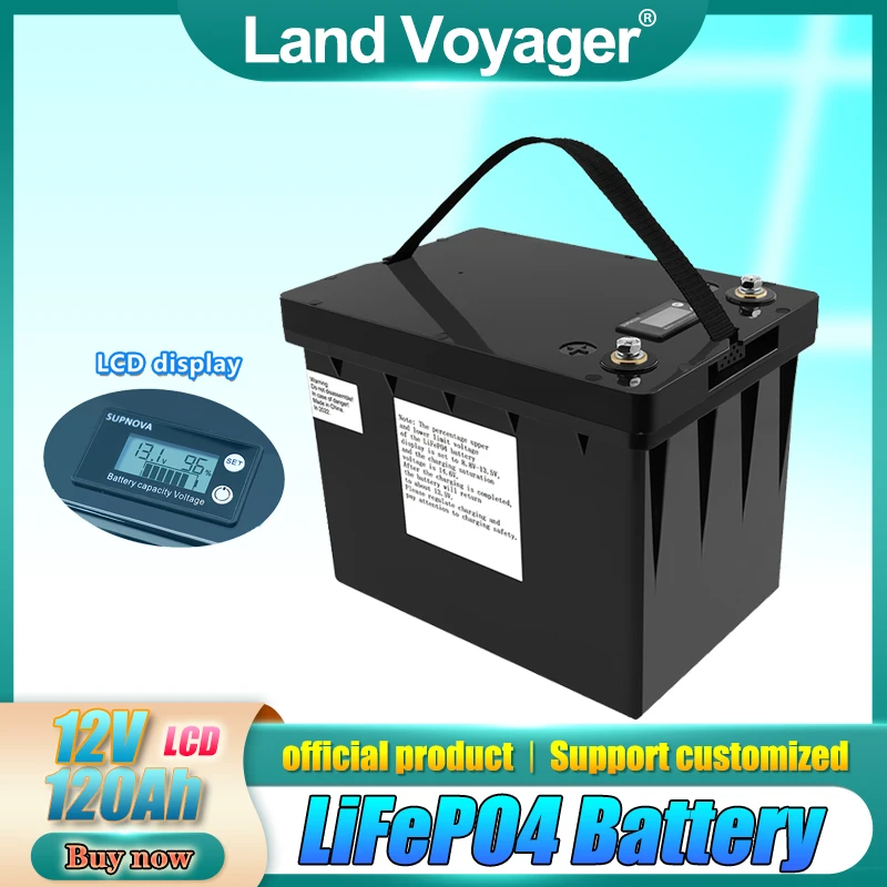 

Land Voyager 12V 120Ah LiFePO4 Battery 12.8V Power Battery 4000 Cycles For RV Campers Golf Cart Off-Road Off-grid Solar Wind