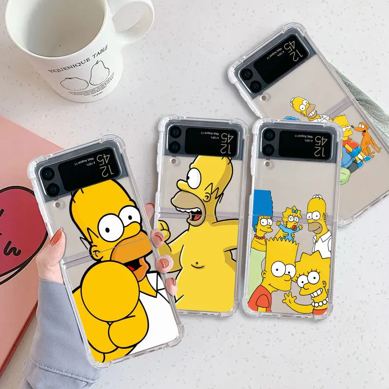 

Luxury Case For Samsung Galaxy Z Flip 3 4 5G Funda Z Flip3 Clear PC Hard Shockproof Back Phone Coque He Simpson Cartoon