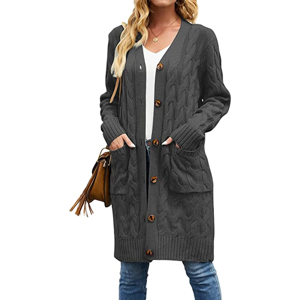 

Женский вязаный свитер, длинный кардиган на пуговицах, свитер, Осень-зима 2022