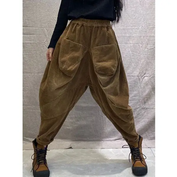 Плотные и плюшевые корейские повседневные новые вельветовые шаровары женские