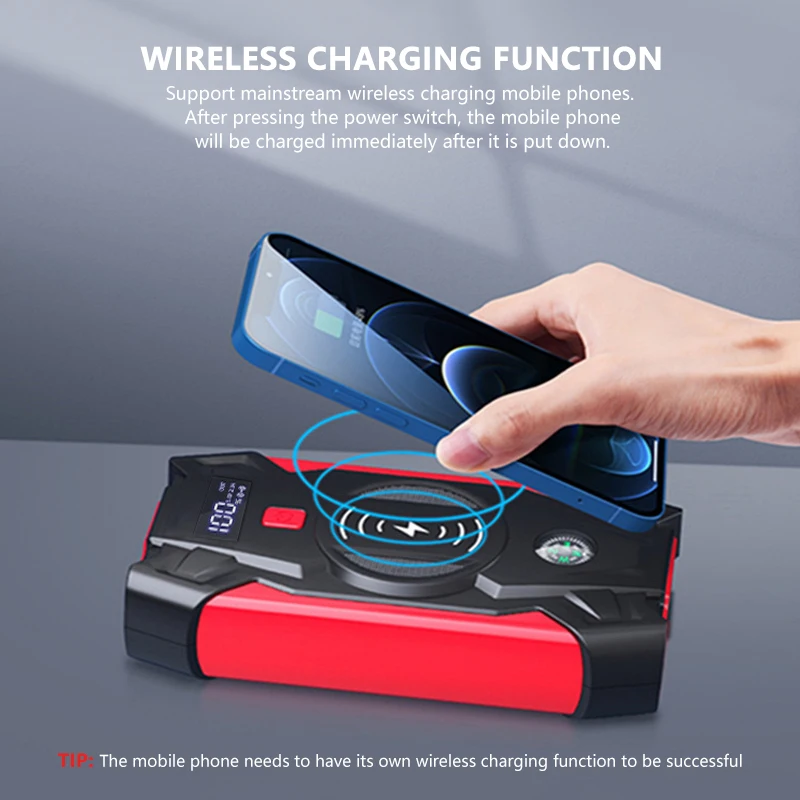 

12V Car Starting Device, Automotive Battery Charger Car Jump Starter, Wireless Charger Power Bank, Car Emergency Start-up Tools