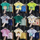 Брендовая одежда, Детский костюм из футболки и шортов, повседневные летние детские комплекты с коротким рукавом, наряды для мальчиков и девочек с рисунком