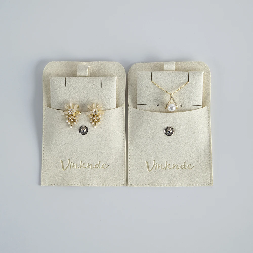 Fashion Jewelry Pouch With Card Custom Logo Small Envelope Flap Snap Package Pouch Luxury Microfiber Rings Necklace Jewelry Bag